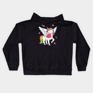 Cute Unicorn With Hearts And Wings for Girls Kids Hoodie